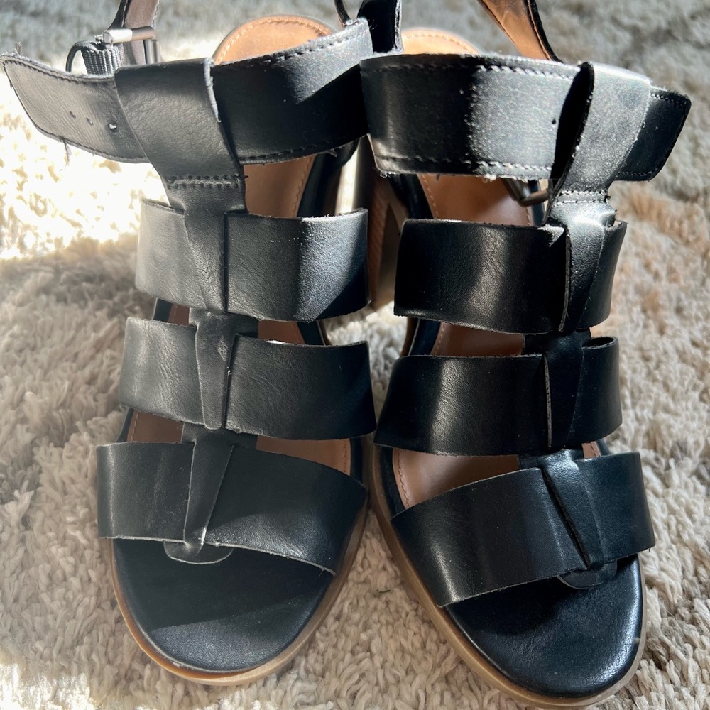 a.n.a Black Heeled Sandals with Modern Straps